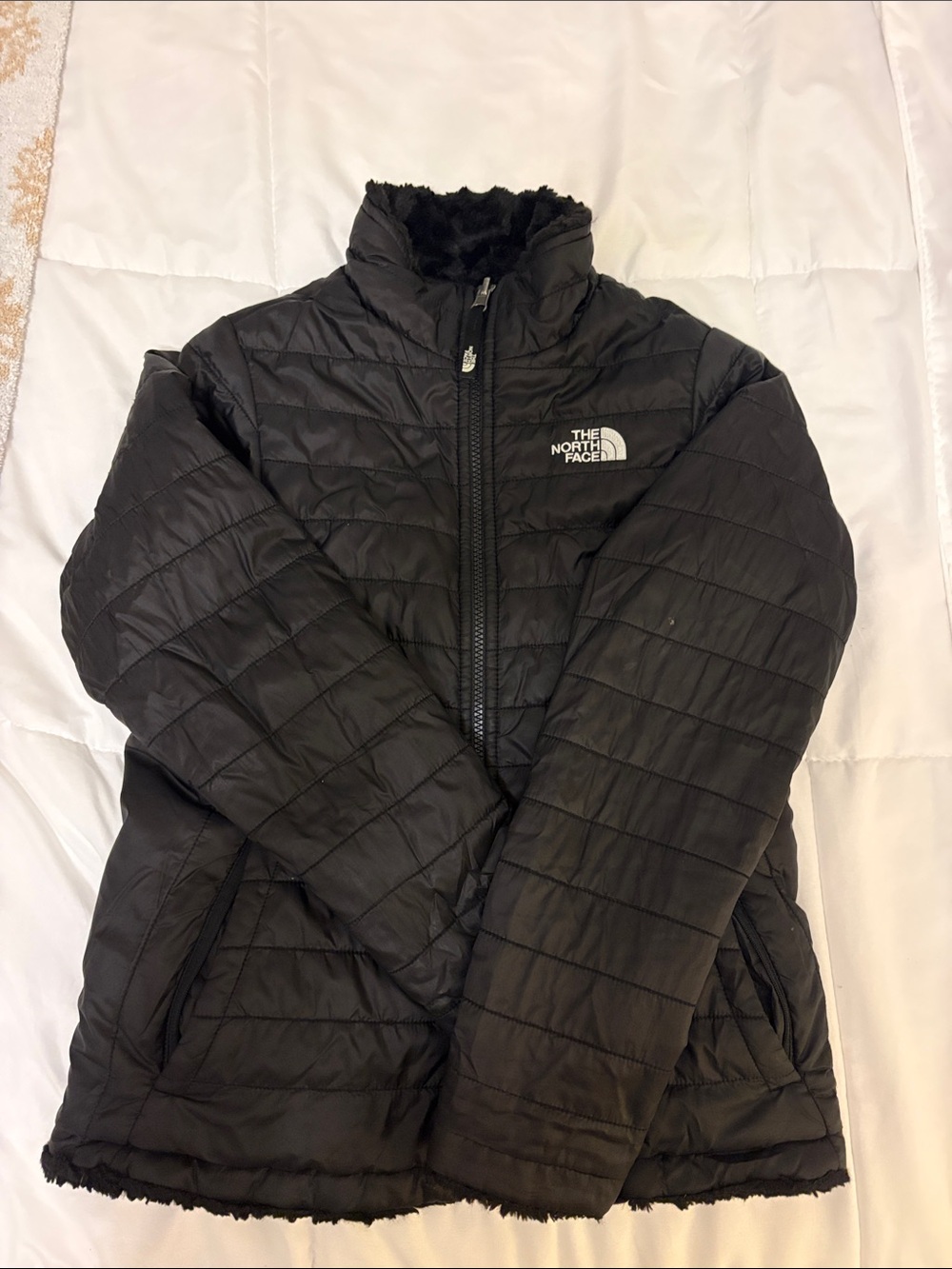 The North Face Children's Black Quilted Puffer Jacket with Fluffy Interior